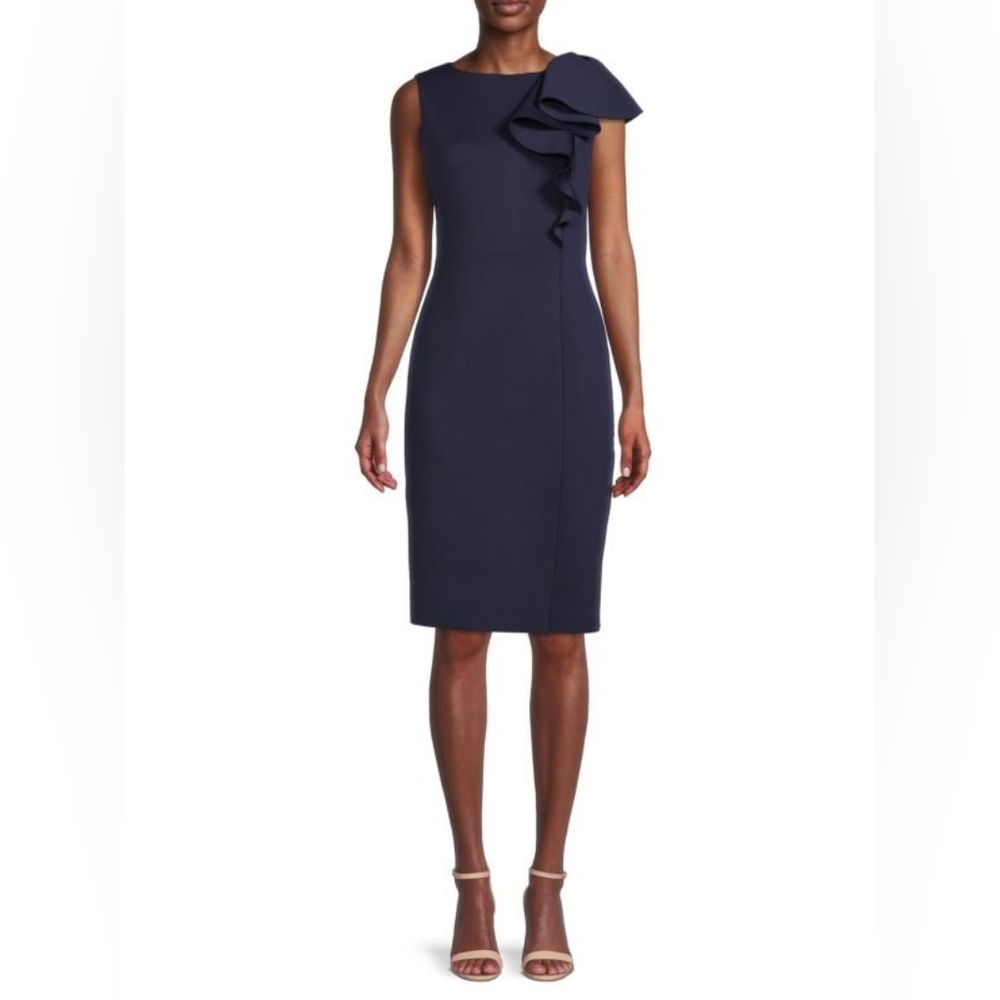 Eliza J Women's Ruffle Sheath Dress in Navy Sz 4